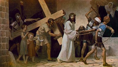 Simón de Cirene ayudando a Jesús a llevar la Cruz de Unbekannt Unbekannt